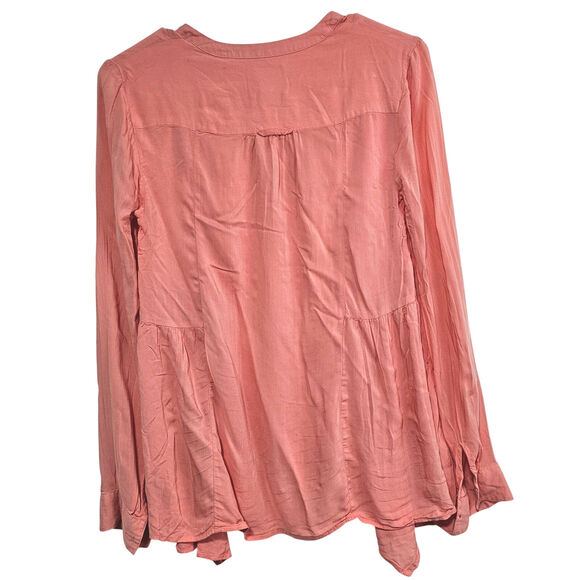 Anthropologie Maeve Coral Blouse Women's Size 2 Pocket Long Sleeve Boho NWOT - Picture 2 of 6